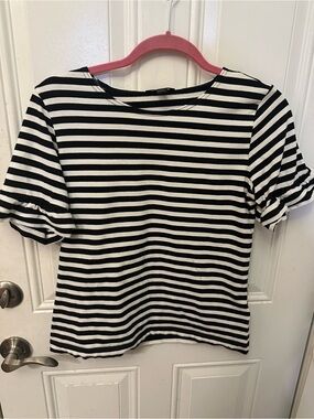 J Crew Striped Black & White Puff-Sleeve Women's Top size S small